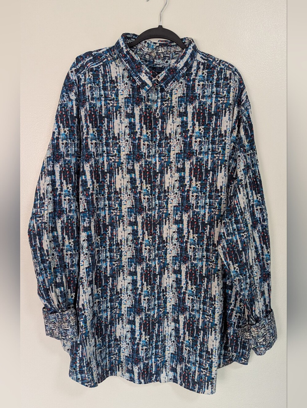 Robert Graham Size 4XLT Skull Graphic Abstract Striated Print Button Down Shirt